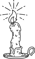 traditional black line work tattoo style spooky melting candle