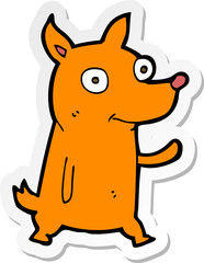 sticker of a cartoon little dog waving