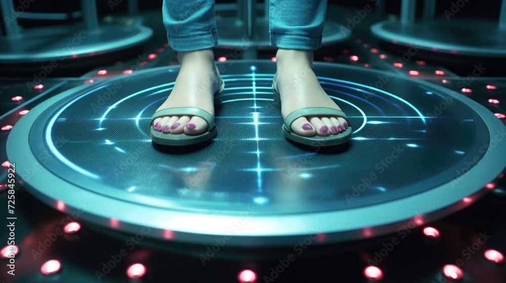 Aufkleber Woman's feet resting on top of a circular display. Versatile image suitable for various topics and concepts