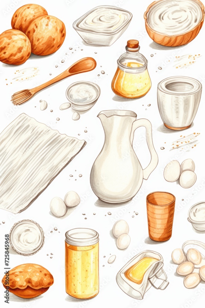 Poster A collection of various food items displayed on a table. Perfect for food-related projects and culinary themes