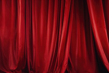 A room with a red curtain and a black floor. Suitable for theater themes and dramatic settings