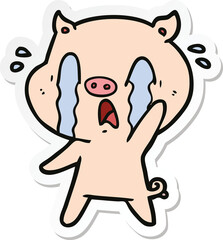 sticker of a crying pig cartoon