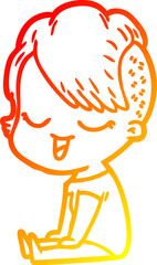 warm gradient line drawing happy cartoon girl