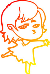 warm gradient line drawing cartoon vampire girl
