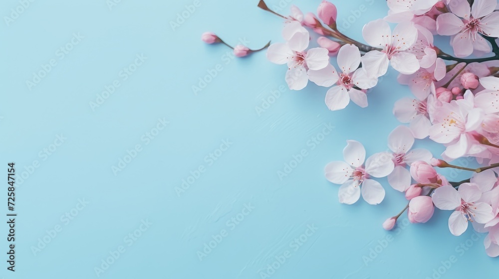 Aufkleber a bunch of pink flowers on a blue surface. perfect for adding a pop of color to any design project