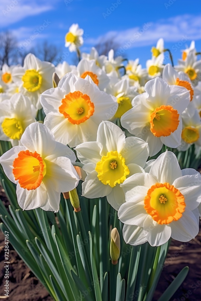 Poster a beautiful field filled with white and yellow flowers under a clear blue sky. perfect for adding a 
