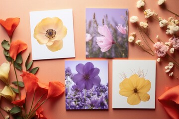 A collection of cards with beautiful flowers on a table. Perfect for various occasions and events