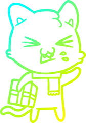 cold gradient line drawing cartoon cat hissing