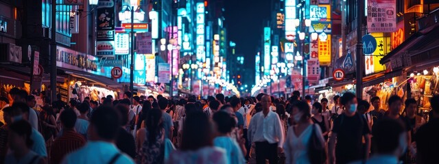 Asian People Crowd Evening Background Generative AI - obrazy, fototapety, plakaty