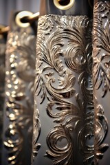 A detailed close up of a vase with a handle. Can be used for home decor or floral arrangements