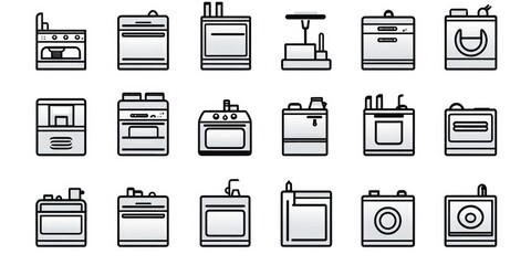 A collection of various kitchen appliances and icons. Perfect for illustrating cooking, home decor, and kitchen-related articles or designs