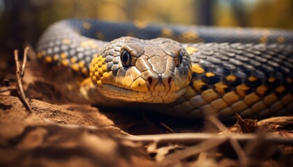 Close-Up of a Tiger Snake on the Ground