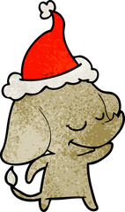 textured cartoon of a smiling elephant wearing santa hat