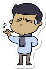 sticker of a cartoon man sweating