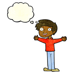 cartoon enthusiastic man with thought bubble