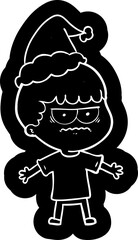 cartoon icon of a angry man wearing santa hat