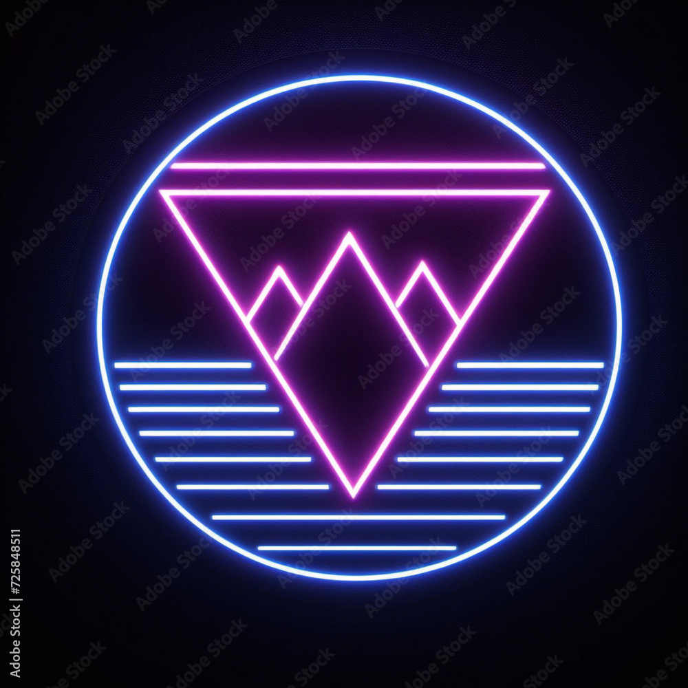 Wall mural 80s retro futuristic sci-fi background. Retrowave VJ videogame landscape with neon lights and low poly terrain grid. Stylized vintage cyberpunk vaporwave 3D render with mountains, sun and stars. 4K	 - Wall murals