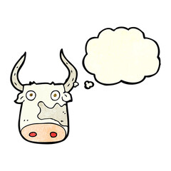 cartoon cow with thought bubble