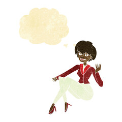 cartoon businesswoman sitting with thought bubble
