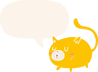 cartoon happy cat and speech bubble in retro style