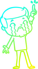 cold gradient line drawing cartoon man crying
