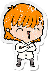 distressed sticker of a cartoon woman