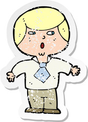 retro distressed sticker of a cartoon shocked boy