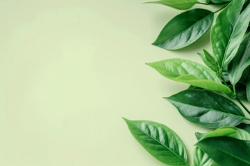 Fototapeta na wymiar Green tea leaves background with copy space