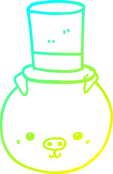 recommend clip art: cold gradient line drawing cartoon pig wearing top hat