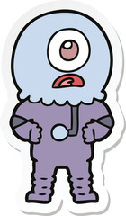 sticker of a cartoon cyclops alien spaceman