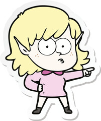 sticker of a cartoon elf girl staring and pointing
