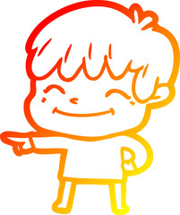 warm gradient line drawing cartoon happy boy