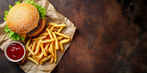 hamburger french potato fries chips. Fast food