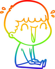 rainbow gradient line drawing laughing cartoon man