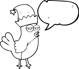 speech bubble cartoon robin in christmas hat