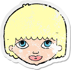 retro distressed sticker of a cartoon female face