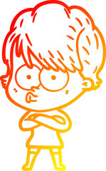 warm gradient line drawing cartoon woman