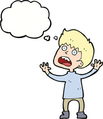 cartoon stressed boy with thought bubble