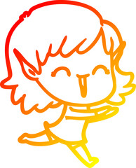 warm gradient line drawing cartoon elf girl