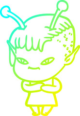 cold gradient line drawing cute cartoon alien girl