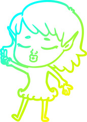 cold gradient line drawing pretty cartoon elf girl with question