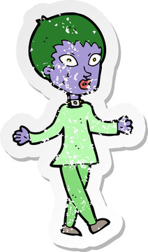 retro distressed sticker of a cartoon halloween zombie woman