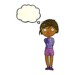 cartoon surprised girl with thought bubble