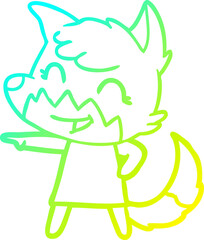 cold gradient line drawing happy cartoon fox