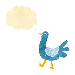 cartoon walking bird with thought bubble