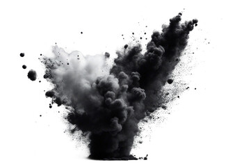 Black charcoal powder dust paint white explosion explode burst isolated splatter abstract Powder cha
