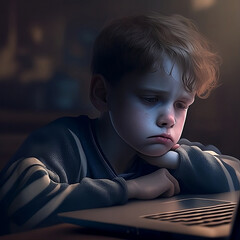 Sad boy at laptop 