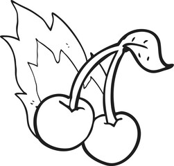 black and white cartoon flaming cherries