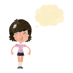 cartoon happy pretty woman  with thought bubble