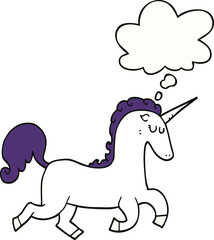 cartoon unicorn and thought bubble
